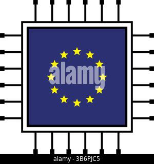 Vektorillustrationssatz von KI-Mikrochips, CPU-Prozessorsymbolen mit Flag. Technologie für künstliche Intelligenz, Halbleiter und Technologie. Stock Vektor