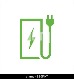 Vektorsymbolsatz von Ladestationen für Elektrofahrzeuge (EV). Symbole für EV-Ladegeräte, Elektrostecker, Ladeanschluss und Energiekonzept des Fahrzeugs. Stock Vektor