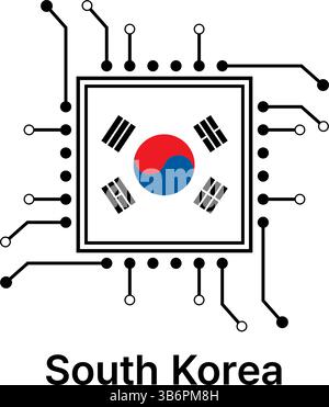 Vektorillustrationssatz von KI-Mikrochips, CPU-Prozessorsymbolen mit Flag. Technologie für künstliche Intelligenz, Halbleiter und Technologie. Stock Vektor