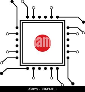 Vektorillustrationssatz von KI-Mikrochips, CPU-Prozessorsymbolen mit Flag. Technologie für künstliche Intelligenz, Halbleiter und Technologie. Stock Vektor