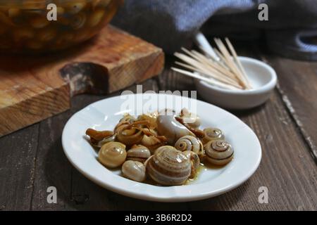 Spanische Tapas Schnecken Food Hintergrund Stockfoto