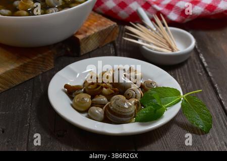 Spanische Tapas Schnecken Food Hintergrund Stockfoto