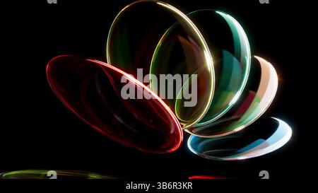 Farbige Glaslinsen auf schwarzem BG 3D-Rendering Stockfoto