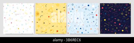 Vektorabbildung. Geometriestil Memphis Musterformen und -Linien. Designelemente für Social-Media-Vorlagen, Webbanner, Post. Trendiger abstrakter Look Stock Vektor