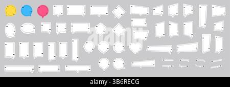 Vektorabbildung. Leere Vorlagengruppe für Anführungsrahmen. Isoliertes Textfeld in Klammern. Leere Sprechblasen. Geometrische gestrichelte lineare Begrenzungen Stock Vektor