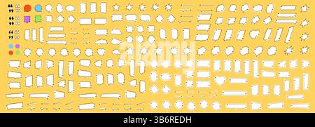 Vektorabbildung. Leere Vorlagengruppe für Anführungsrahmen. Isoliertes Textfeld in Klammern. Leere Sprechblasen. Geometrische lineare Begrenzungen. Einfach Stock Vektor