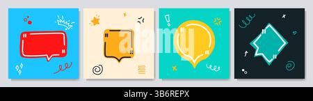 Vektorabbildung. Minimalistisches Banner-Set. Rahmensatz anführen. Leere Sprechblasen. Farbiger Hintergrund. Einfache gezeichnete Formen mit Doodle. Design Stock Vektor