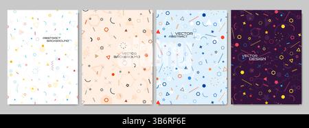 Vektorabbildung. Geometriestil Memphis Musterformen und -Linien. Designelemente für Cover, Broschüre, Magazin, Poster, Flyer. Trendiger abstrakter Look Stock Vektor