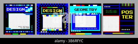 Vektorabbildung. Überlagerungsrahmen im futuristischen Retro-Stil. Y2K-Konzept mit Neonfarben und auffälliger Form. Designelemente für Social-Media-Vorlage Stock Vektor