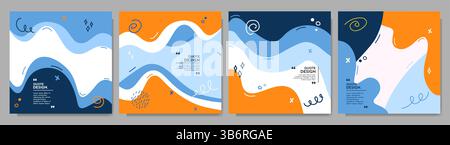 Vektorabbildung. Handgezeichnetes memphis-Muster Formen und Linien. Farbenfroher kindlicher Hintergrund. Designelemente für soziale Medien, Webbanner Stock Vektor
