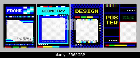 Vektorabbildung. Überlagerungsrahmen im futuristischen Retro-Stil. Y2K-Konzept mit Neonfarben und auffälliger Form. Designelement für Poster, Buch oder Zeitschrift Stock Vektor