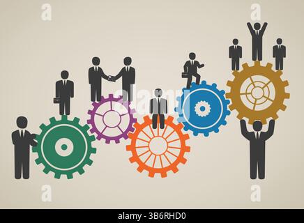 Mitarbeiter, Teamarbeit, Geschäftsleute in Bewegung, Motivation zum Erfolg. Stock Vektor