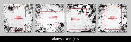 Vektor-Grunge-Overlay. Schwarze Pinselstriche sind durcheinander gekommen. Handgezeichneter abstrakter Rahmen. Designelemente für Social-Media-Vorlagen, Webbanner und Blogbeiträge Stock Vektor
