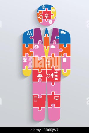 Infografiken in Form von Puzzles mit Ikonen, Geschäftsmann Stock Vektor