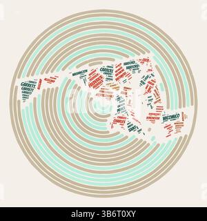Poster „Maryland Round“. Typographische Darstellung des Bundesstaates. Grafschaften Wortwolken von Maryland. Vintage-Design mit Kratzstruktur. Stock Vektor