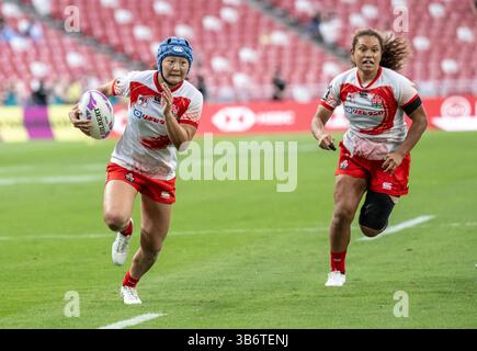 Mai 2024, Singapur, Singapur, Singapur: World Rugby HSBC SVNS Singapore Sevens. Tag 2. Japan gegen Fidschi. Fidschi besiegte Japan mit 12:10. Yume HIRANO sprintet auf einen Versuch zu. (Bild: © Jayne Russell/ZUMA Press Wire) Stockfoto