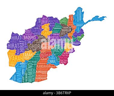Afghanistan-Form. Country Wortwolke mit Bereichsbereich. Farbige Abbildung Afghanistan. Bereichsnamen Cloud. Vektorabbildung. Stock Vektor
