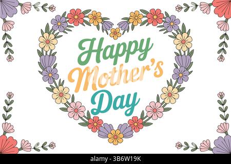 Muttertagsvektor mit rosa und lila Blumen um herzförmiges Textdesign Stock Vektor