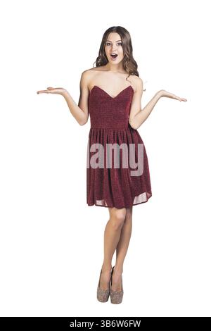 Frau im Abendkleid freut sich, Sie zu sehen Stockfoto