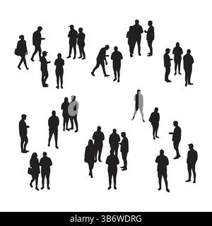 Set aus Crowd-Silhouette auf weißem Hintergrund Stock Vektor