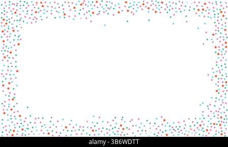 Sternenkonfetti-Rand im farbenfrohen festlichen Stil – horizontaler Vektorrahmen für Partyeinladungen, Grußkarten und Festmotive. Stock Vektor