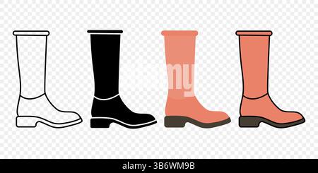 Stiefel Mit Hohem Absatz Für Damen – Symbol-Set. Outline, Silhouette, flache und farbige Mode Schuhe Kollektion für Herbst und Winter, stilvolle weibliche Schuhe Stock Vektor