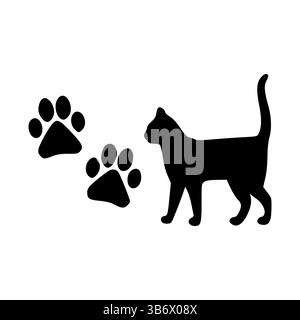 Minimalistisches grafisches Design mit Katzensilhouette und Paw Prints Stock Vektor