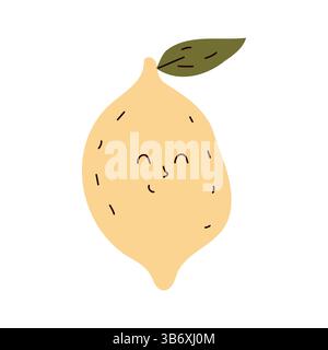 Niedliche, lächelnde Zitronen-Illustration im flachen Cartoon-Stil, perfekt für Kinderdrucke, Aufkleber, Verpackungen und digitale Designs Stock Vektor