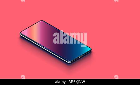 Telefon am Schreibtisch. Modernes Vektor-realistisches Telefon auf hellem Korallenhintergrund in perspektivischer Ansicht. Realistische Vektorillustration isometrisches Telefon. Neu glänzend Stock Vektor