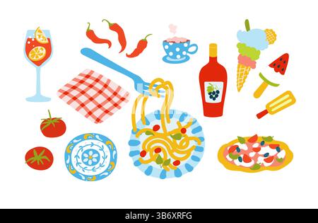 Italienische Speisen und Getränke. Vektorabbildung Stock Vektor