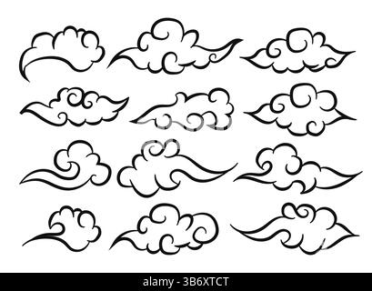 Vintage japanische Stil Cloud Line Drawing Collection.Vektor-Illustration Stock Vektor