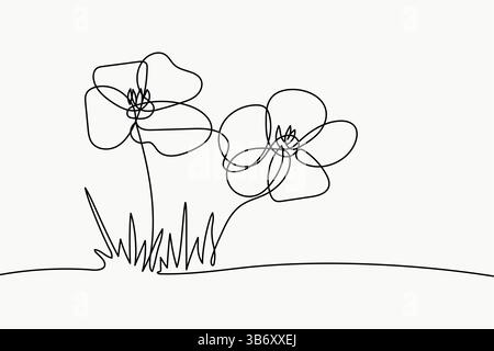 Eine durchgehende Handzeichnung mit Blumenlinie. Vektorabbildung Stock Vektor