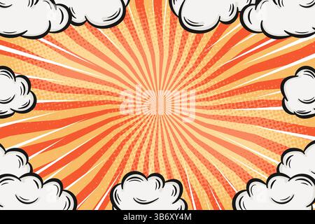 Comic Hintergrund mit Wolken und Starburst Doodle Illustration.Vektor Illustration Stock Vektor