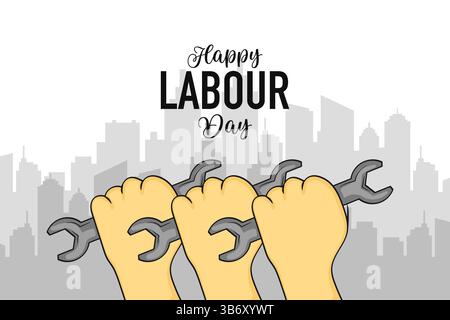 Labor Day Poster mit Händen halten Schlüssel.Vektor Illustration. Stock Vektor