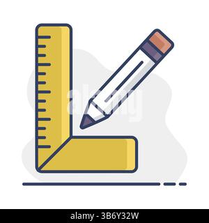 Tischlerquadrat und Bleistift Vektor flach Symbol. Bau, Reparatur und Bau. Graph-Symbol für Ihr Website-Design, Logo, App, UI Stock Vektor