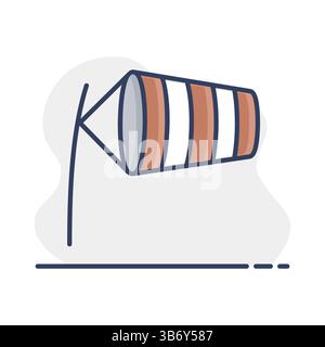 Windsocken durch Wind aufgeblasen auf dem Flughafen Landebahn Vektor-Symbol. Meteorologie Zeichen. Graph Symbol für Reisen, Tourismus und Wetter-Website und Apps, UI Stock Vektor