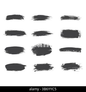 Sammlung von Pinselstrichen. Satz von Vektor-Grunge-Pinseln. Schmutzige Texturen von Bannern, Boxen, Rahmen und Designelementen. Lackierte Objekte isoliert Stock Vektor