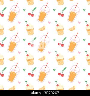 Nahtloses Sommermuster mit Eis, Saft und Früchten auf weißem Hintergrund Stock Vektor