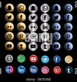 Bunte 3D Social Media Icons HD Glossy App Logos für Instagram, Facebook, YouTube, TikTok und mehr Stock Vektor