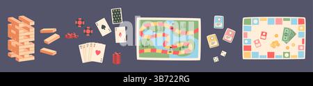 Flat Cartoon Boardgame Set Teile Stock Vektor