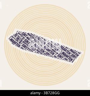 Poster Sint Maarten rund. Typographische Darstellung des Landes. Regionen Wort Wolken von Sint Maarten. Vintage-Design mit Kratzstruktur. Stock Vektor