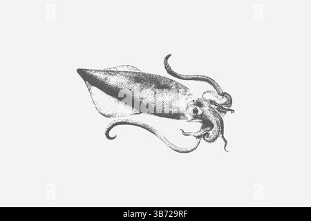 Tintenfisch für Grunge Punk Y2K Collage-Design mit Vintage-Fotokopie-Stipple-Effekt Stock Vektor