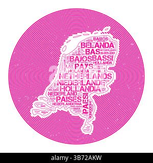 Niederlande Vektorbild. Country Round-Logo-Design. Niederlande Poster in Kreisbögen und Wortwolke. Bezaubernde Vektor-Illustration. Stock Vektor