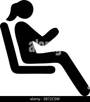 Eine einfache, schwarze Silhouette-Ikone einer Frau, die auf einem Stuhl sitzt Stock Vektor