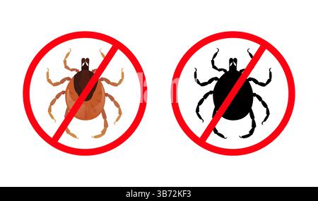 Rotes Verbotszeichen durch eine Milbe oder Zecke, Gefahren der Lyme-Borreliose, Enzephalitis durch Parasiten verbreitet Stock Vektor