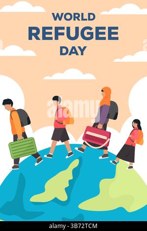Weltflüchtlingstag Plakatillustration in flacher Form Stock Vektor
