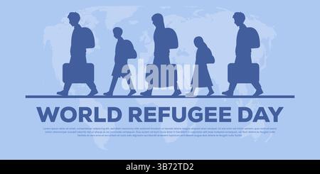 Horizontales Banner-Illustration des Weltflüchtlingstages in flacher Ausführung Stock Vektor