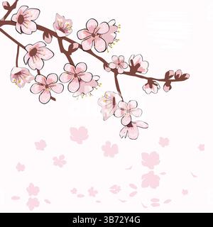 Frühling Sakura Kirsche blühende Blumen Zweig Element Stock Vektor