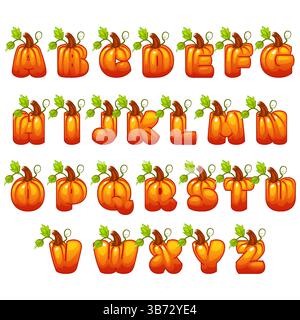 Halloween Kürbis Alphabet Buchstaben, süße Spooky Vektor Zeichen, handgemalte Illustration, perfekt für Feiertagsprojekte, Basteln Grußkarten Stock Vektor