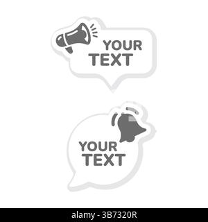 Chatblase mit Klingel und Lautsprecher oder Megaphon-Vorlage. Vektorsymbol für Werbung, Werbung und Ansage mit 3D-Schatteneffekt. Stock Vektor